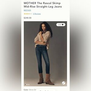 MOTHER The Rascal Skimp Mid Rise Straight, Shine On 28 never worn